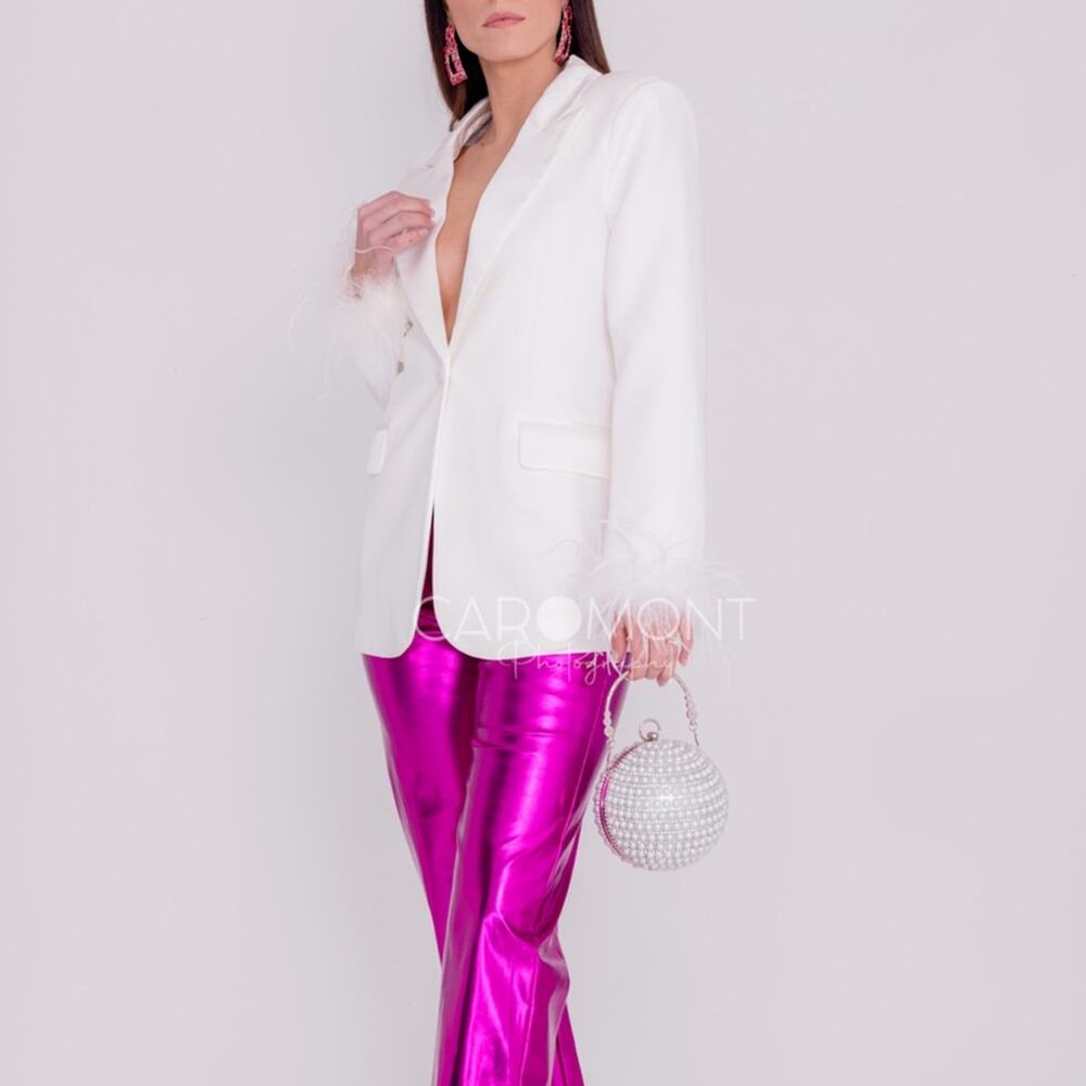 AMAZING MAE Feather Cuff Blazer